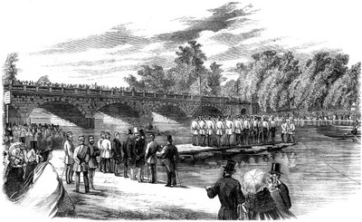 Kokeilut kapteeni Fowkesin ponttonisillalla Serpentinellä, Hyde Park, Lontoo, 1860 tekijältä Unbekannt