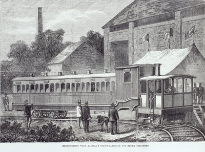 Kokeilut Fairlies-höyryvaunuilla lyhyillä matkoilla, elokuu 1869 tekijältä Unbekannt