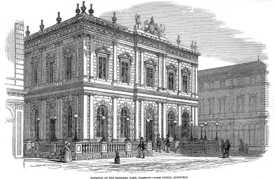Ulkokuva National Bankista, Glasgow, Skotlanti, c1850 tekijältä Unbekannt