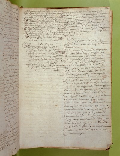 Ote Conciergerien asiakirjoista Marquise de Brinvilliersin kuolemaan tuomitsemisesta teloituksella ja polttamalla huhtikuussa 1673 (kynä ja muste paperille) tekijältä Unbekannt