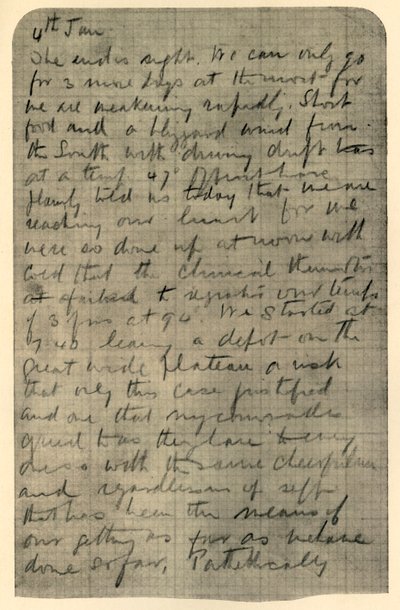 Faksimile sivusta Shackletons Diary, 4. tammikuuta 1909 tekijältä Unbekannt