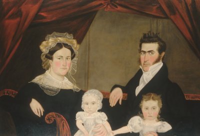 Neljän hengen perheryhmä sohvalla, n. 1830-luku. tekijältä Unbekannt