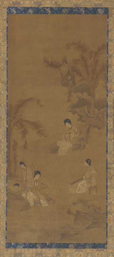 Naismuusikot puutarhassa banaanipalmujen alla, Ming-dynastia, 1368-1644. tekijältä Unbekannt