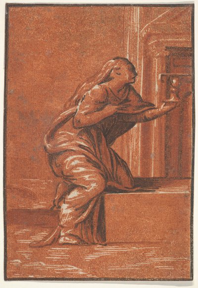 Faithin naishenkilöstö, joka polvistuu nostaen maljaa vasemmassa kädessään, af..., ca. 1520-1560. tekijältä Unbekannt
