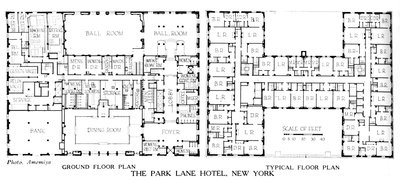 Pohjapiirrokset, Park Lane Hotel, New York City, 1924 tekijältä Unbekannt