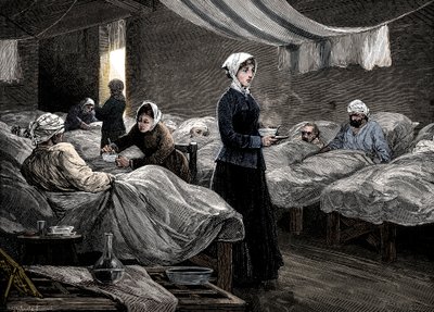 Florence Nightingale Scutarin kasarkkisairaalassa vuonna 1880 tekijältä Unbekannt
