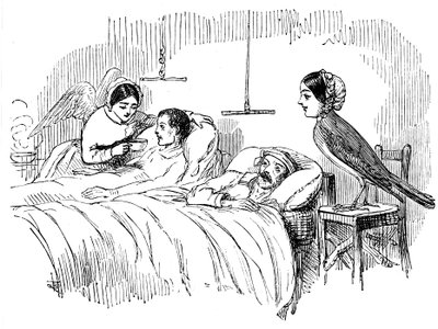 Florence Nightingale katsomassa sairaanhoitajaa työssä, 1854 tekijältä Unbekannt