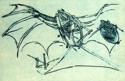 Leonardo da Vincin suunnittelema lentävä kone, c1485, 1932. tekijältä Unbekannt