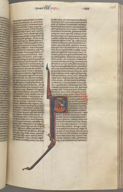 Fol. 136r, Kings IV, historiallinen alkukirjain P, Ahasja putoaa tornista, n. 1275-1300. tekijältä Unbekannt