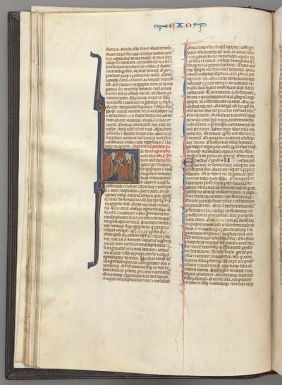 Fol. 20v, Exodus, historiallinen alku H, Mooses ja kaksi seuraajaa lain tauluilla, n. 127 tekijältä Unbekannt