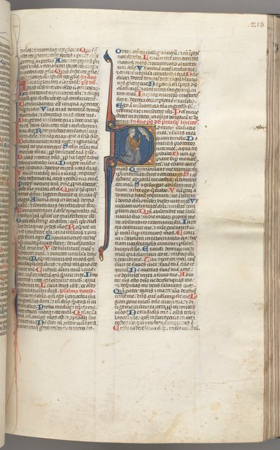 Fol. 218r, Psalmi 26, historiallinen alku D, Daavid polvistui osoittaen silmiinsä, Jumalan rintakuvaa..., tekijältä Unbekannt