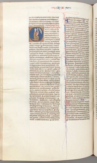 Fol. 360v, Nahum, historiallinen alkukirjain O, Nahum polvistumassa kirjakääröllä, Jumalan rintakuva yllä, n. 1275-13 tekijältä Unbekannt