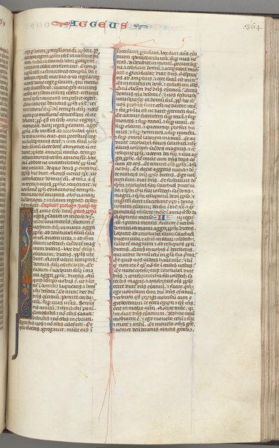 Fol. 364r, Haggai, historiallinen alkukirjain I, Haggai kääröllä seisomassa hybridin päällä, n. 1275-1300. tekijältä Unbekannt