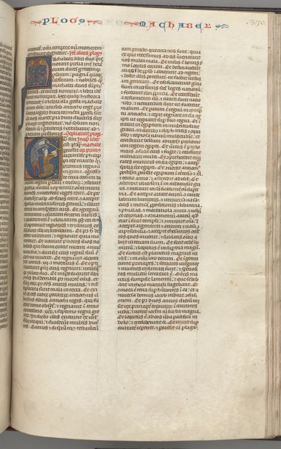 Fol. 370r, Maccabees I, historiallinen alkukirjain E, Mathathias surmaamassa epäjumalia palvovan juutalaisen, n. 1275-1300. tekijältä Unbekannt