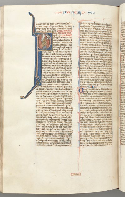 Fol. 453v, kolossalaiset, historiallinen alkukirjain P, Paavali seisomassa puhumassa Jumalan rintakuvalle yläpuolella, n. 127 tekijältä Unbekannt