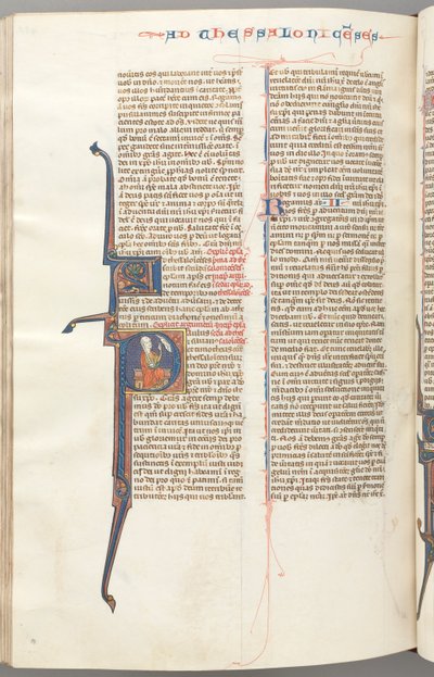 Fol. 455v, Thessalonikalaisille II, historiallinen alkukirjain P, Paavali istuu miekalla..., n. 1275-1300. tekijältä Unbekannt