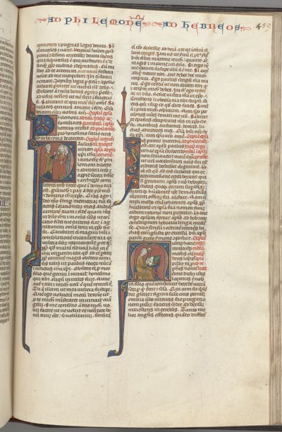 Fol. 459r, Philemon, historiallinen alkukirjain P, Paavali puhui kolmelle miehelle ja heprealaisille..., n. 1275-1300. tekijältä Unbekannt