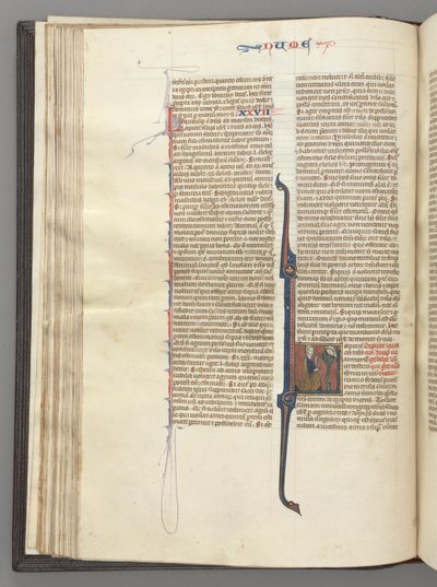 Fol. 46v, Numbers, historiallinen alkukirjain L, Mooses sarvet, polvistumassa Jumalan edessä, n. 1275-1300. tekijältä Unbekannt