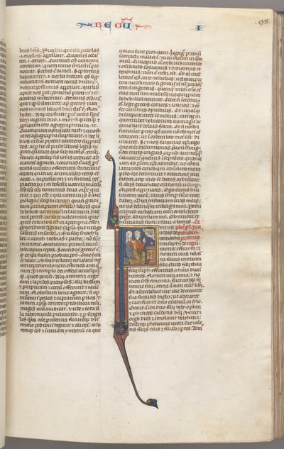 Fol. 98r, Kings I, historiallinen alkukirjain F, Elkanah ja Hanna polvistumassa alttarin edessä..., n. 1275-13 tekijältä Unbekannt