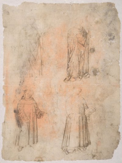 Neljä pyhää recto, kaksi pyhää, istuva Madonna ja polvistuva figuuri, 1300-luku. tekijältä Unbekannt