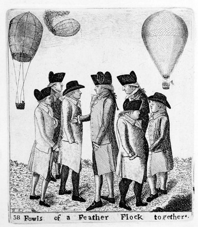 Höyhenparven linnut yhdessä, ryhmä ilmailuja, c1785 tekijältä Unbekannt