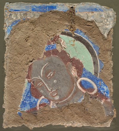 Fragmentti, jossa on bodhisattvan pää, 600-650. tekijältä Unbekannt