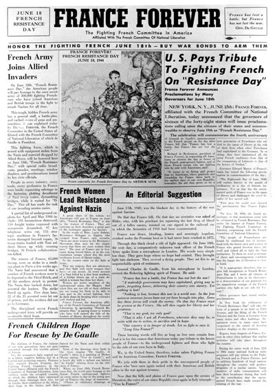 France Forever, sanomalehti, 18. kesäkuuta 1944 tekijältä Unbekannt