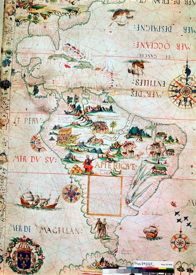 Ranskalainen Keski- ja Etelä-Amerikan kartta, ranska, 1550 tekijältä Unbekannt