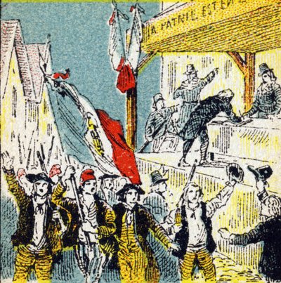 Ranskan vallankumous: vallankumouksellisten vapaaehtoiset seuraukset. Kaiverrus kirjassa "Histoire de France". Mainoskuvasarja, joka on julkaistu Louit