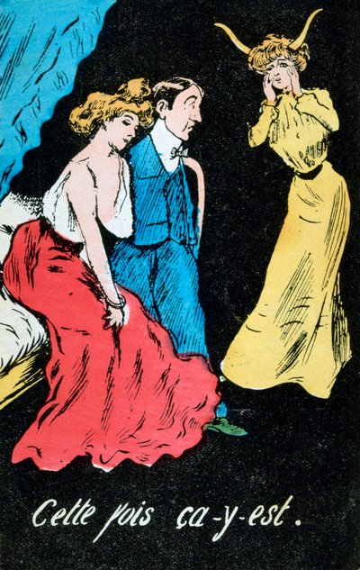 Ranskalainen aviorikoksen karikatyyripostikortti, c1900 tekijältä Unbekannt