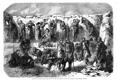 Ranskalainen kiväärin kuoppa rinnakkain ennen mamelonia ja valkoista tornia, Sevastopol, Krimin sota, 1855 tekijältä Unbekannt