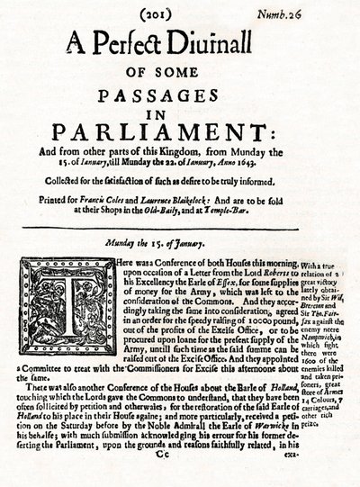 A Perfect Diurnall of Some Passages in Parliament etusivu, 1643 1905 tekijältä Unbekannt