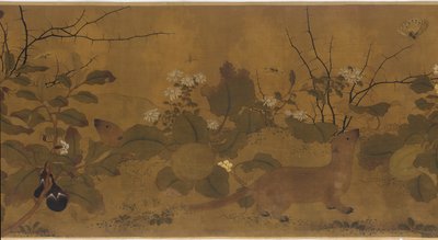 Puutarhakuvaus: melonit, munakasvit, kukat ja kaksi lumikkoa, 1368-1644. tekijältä Unbekannt