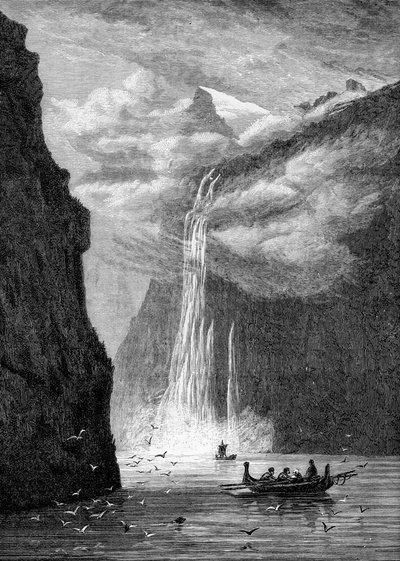 Geirangerin vuono Seven Sistersin putouksen kanssa, Norja, 1882 tekijältä Unbekannt