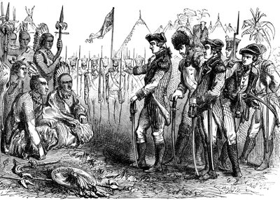 Kenraali Burgoyne puhuu intiaaneille, 1777 c1880 tekijältä Unbekannt