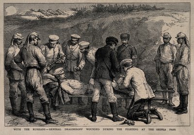 Kenraali Mihail Dragomirov haavoittui taistelussa Shipkan solalla, noin 1878 tekijältä Unbekannt