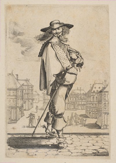 Herrasmies miekalla joidenkin rakennusten edessä, 1629. tekijältä Unbekannt