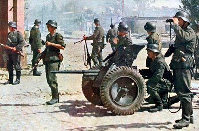 Saksalaiset jalkaväkijoukot kevyellä tykistöllä, Venäjä, 1943 tekijältä Unbekannt