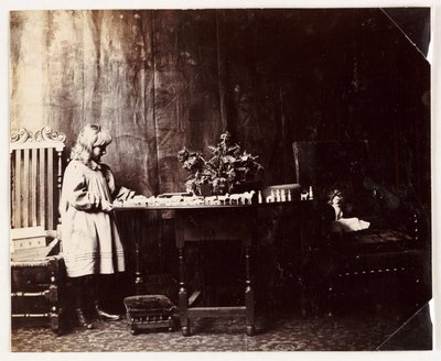 Tyttö leikkii Nooan arkin lelusarjalla, n. 1905 tekijältä Unbekannt