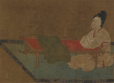 Tyttö istuu kirjontakehyksen ääressä, Ming-dynastia, 1400-luku. tekijältä Unbekannt