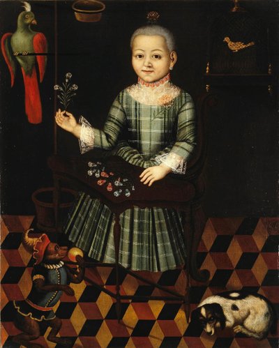 Tyttö papukaijan kanssa, 1700-luvun puoliväli tekijältä Unbekannt