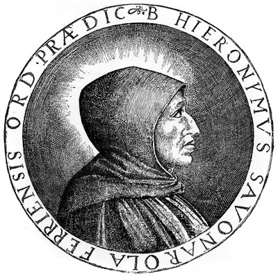 Girolamo Savonarola 1452-1498, italialainen dominikaaninen pappi ja Firenzen johtaja, 1882 tekijältä Unbekannt