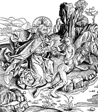 Jumala loi Eevan Aatamin kylkiluusta, 1493 tekijältä Unbekannt