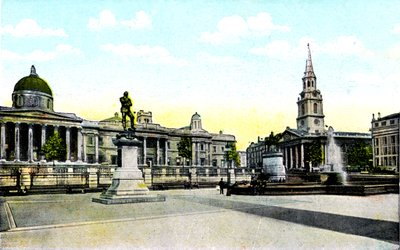 Gordonsin patsas ja kansallisgalleria, Trafalgar Square, Lontoo, 1900-luku tekijältä Unbekannt