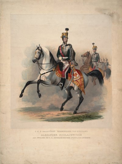 Suurprinssi Aleksanteri Nikolajevitš Itävallan 4. husaarirykmentin everstin päällikkönä, 1845 tekijältä Unbekannt