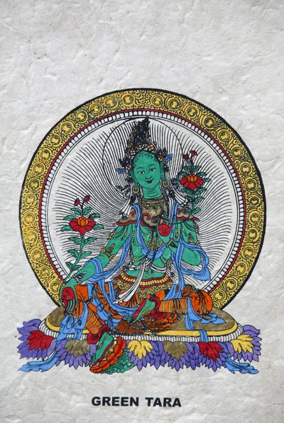 Vihreä Tara, buddhalainen vaurauden symboli. Kopanin luostari, Bhaktapur, Nepal tekijältä Unbekannt