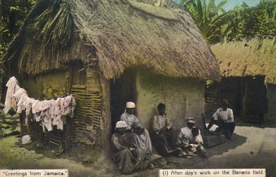 Terveisiä Jamaikalta. 1 Päivätyön jälkeen banaanipellolla, 1900-luvun alku. tekijältä Unbekannt