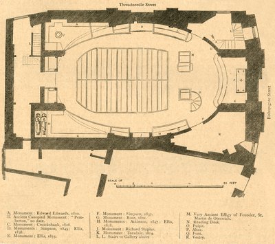 Modernin St. Martin Outwichin kirkon pohjapiirros, purettu 1874, 1897. tekijältä Unbekannt