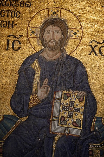 Hagia Sofia -mosaiikki: Jeesus siunaa ja pitelee raamattua Istanbul Turquie tekijältä Unbekannt