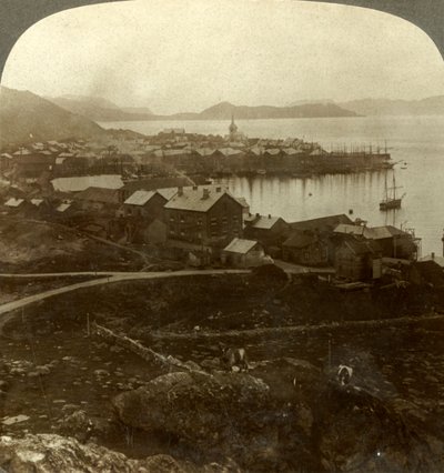 Hammerfest. Maailman pohjoisin kaupunki - ei auringonlaskua 13. toukokuuta - 29. heinäkuuta, Norja, 1905. tekijältä Unbekannt